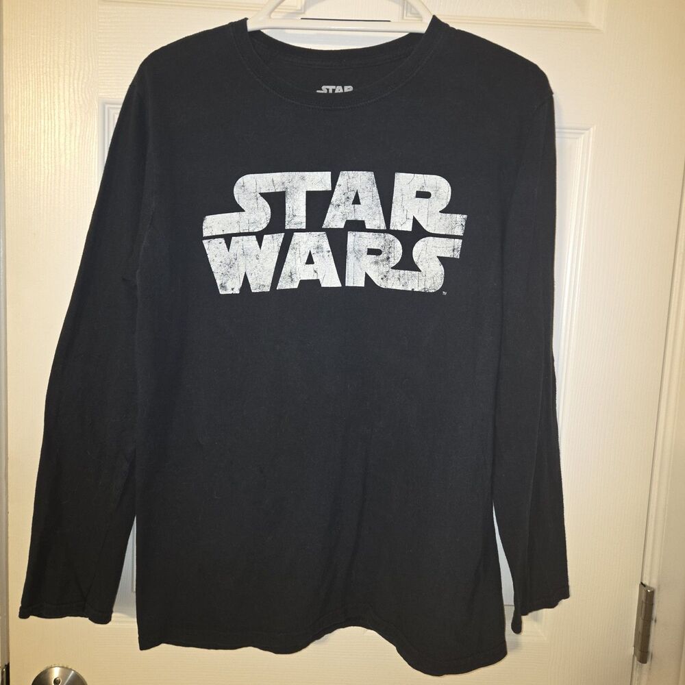 Star Wars Long Sleeve Shirt  Black White Title Logo Graphic Tee M Licensed